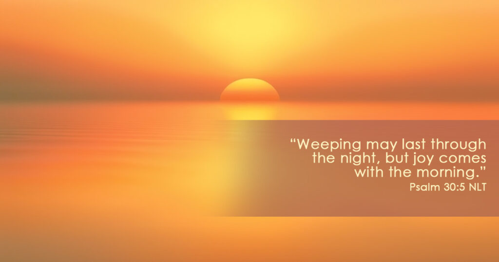 Beautiful sunset over waters, psalm 30:5 nlt, healing and renewal